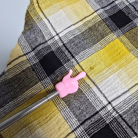 Maeve Shirt Women M/L Yellow Plaid Button Up Embroidered 3/4 Sleeve Flowers Boho - Picture 9 of 14